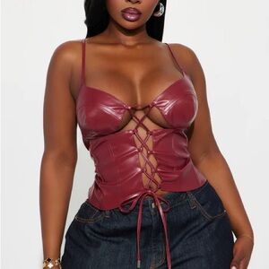 NEW Women's Burgundy Lace-Up Top